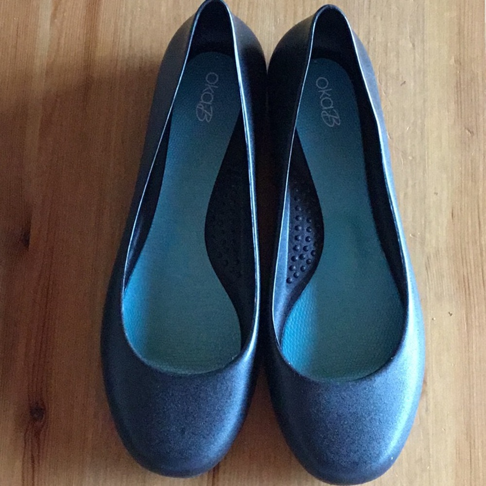 Oka B black rubber ballet flats, size 9